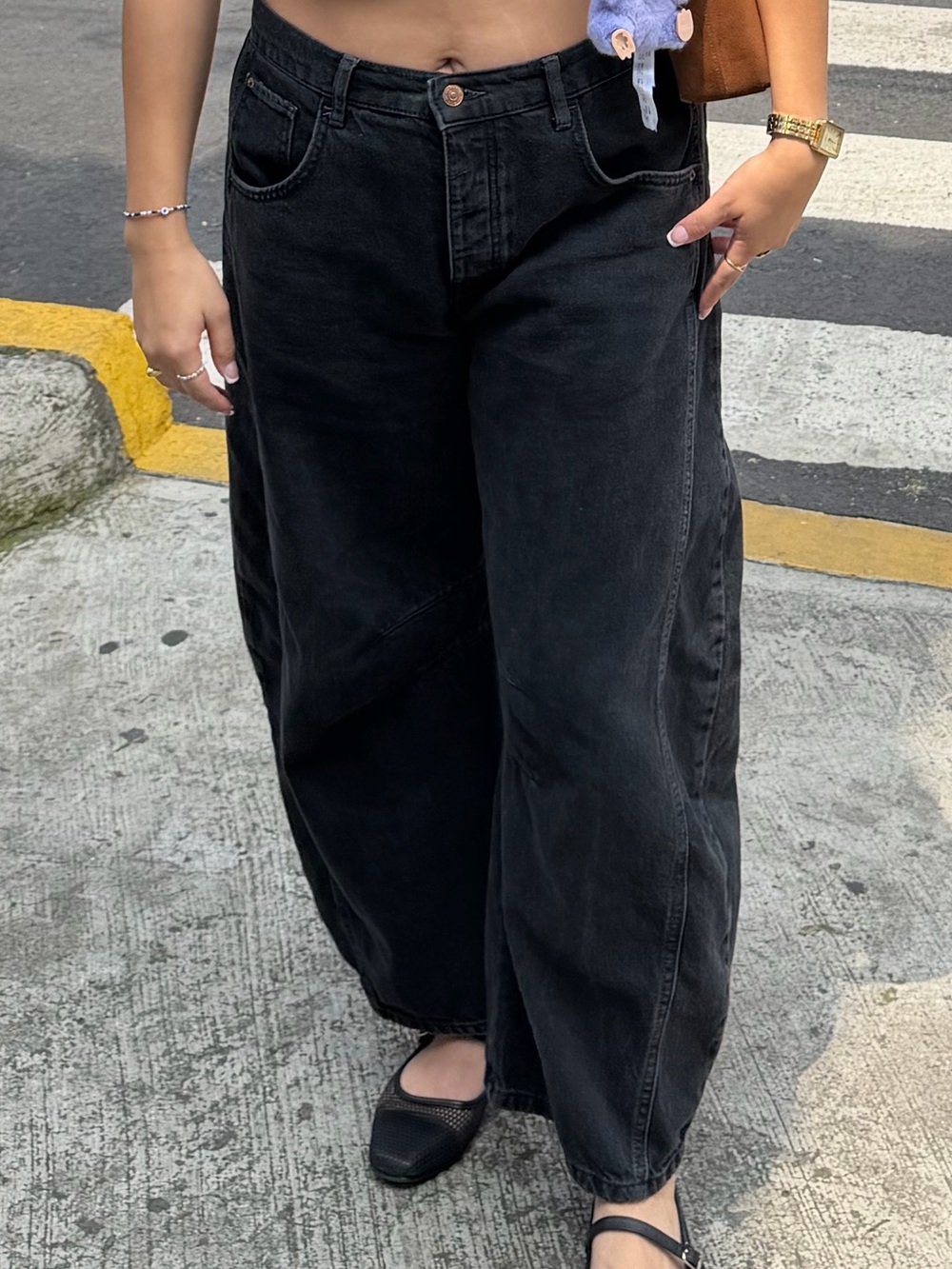 Free People Black Barrel Wide Leg Jeans